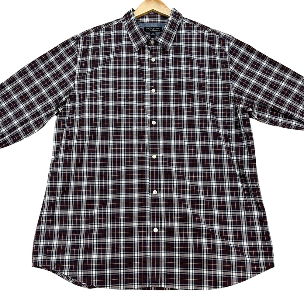 Banana Republic Shirt Mens‎ XL Burgundy White Gingham Button Down Flip Cuff EUC